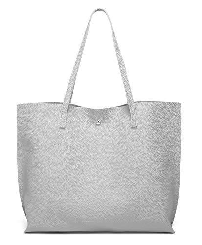 Dreubea Women's Soft Faux Leather Tote Shoulder Bag from, Big Capacity Tassel Handbag Grey - Image 3