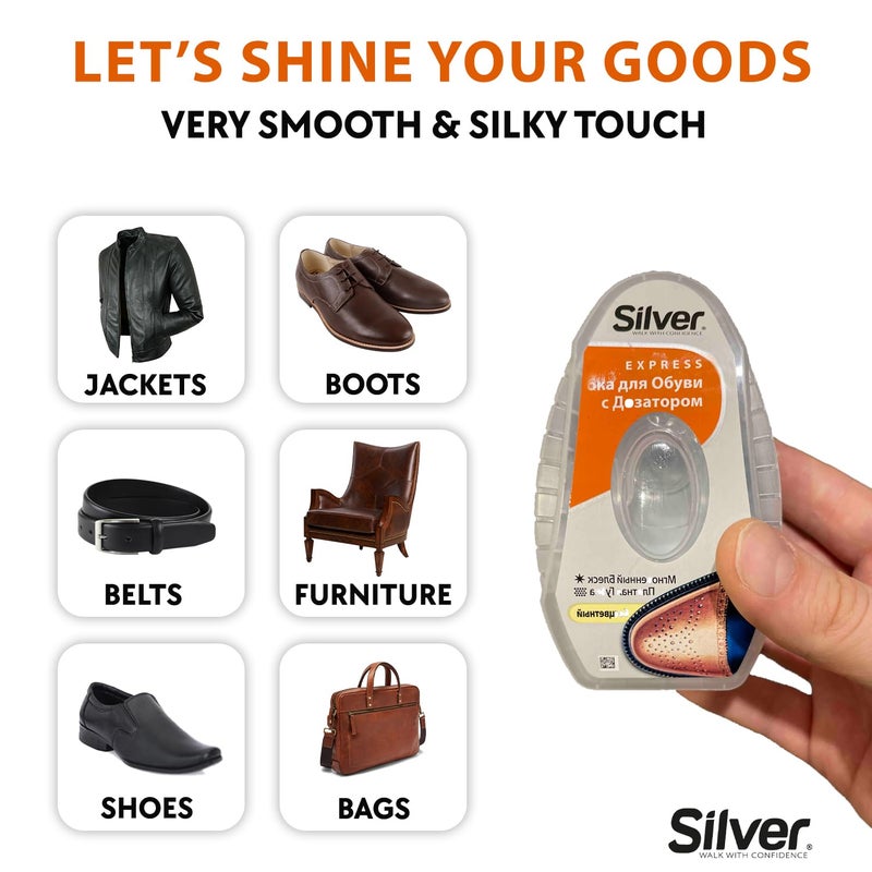 Silver Express Shoe Shine Sponge Instant Shine Shoe Polish For Shoes Boots More Quick and Easy Shoe Shiner 6ml - Image 5