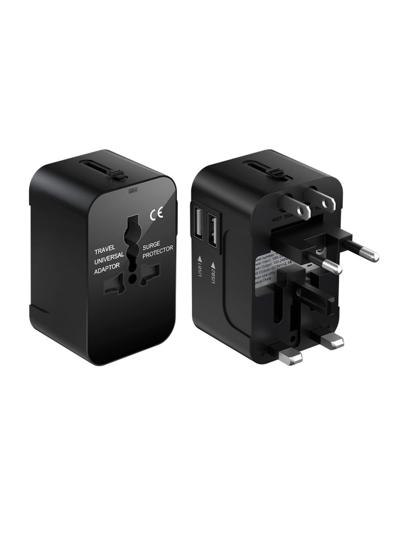 SYOSI Universal Worldwide Travel Adapter, Portable Power Adapter Converter (Black) Worldwide AC Outlet Plugs Adapters for Europe, UK, US, AU, Asia-Black, International Adaptor USB 1 and USB 2 Ports  - Image 1