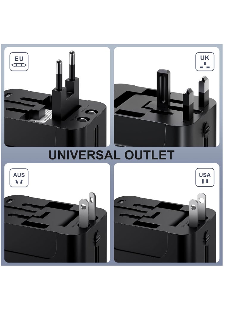 SYOSI Universal Worldwide Travel Adapter, Portable Power Adapter Converter (Black) Worldwide AC Outlet Plugs Adapters for Europe, UK, US, AU, Asia-Black, International Adaptor USB 1 and USB 2 Ports  - Image 2