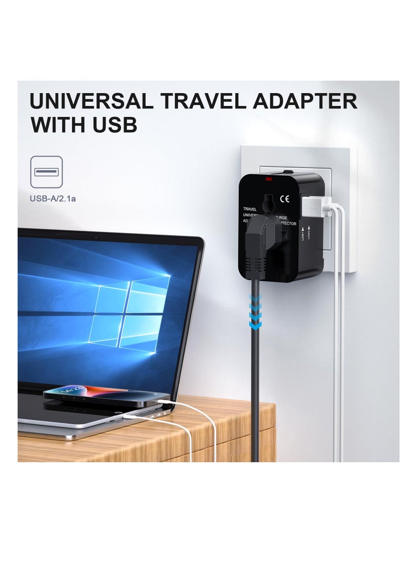 SYOSI Universal Worldwide Travel Adapter, Portable Power Adapter Converter (Black) Worldwide AC Outlet Plugs Adapters for Europe, UK, US, AU, Asia-Black, International Adaptor USB 1 and USB 2 Ports  - Image 3