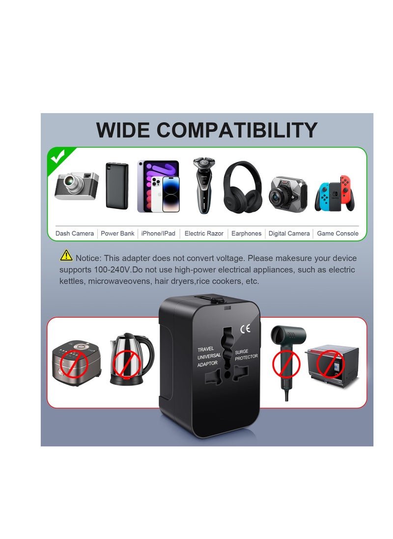 SYOSI Universal Worldwide Travel Adapter, Portable Power Adapter Converter (Black) Worldwide AC Outlet Plugs Adapters for Europe, UK, US, AU, Asia-Black, International Adaptor USB 1 and USB 2 Ports  - Image 5