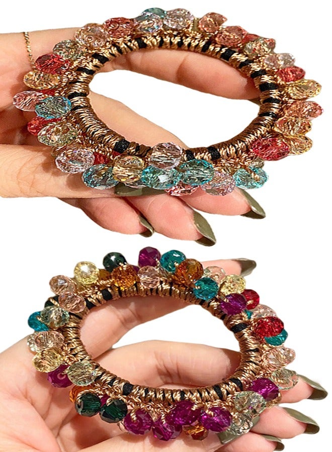 ZCM-HAPPY New Color Crystal Bracelet Hair Band Dual-Purpose Elastic Rubber Band Handmade Beaded Hair Accessories Headband - Image 1