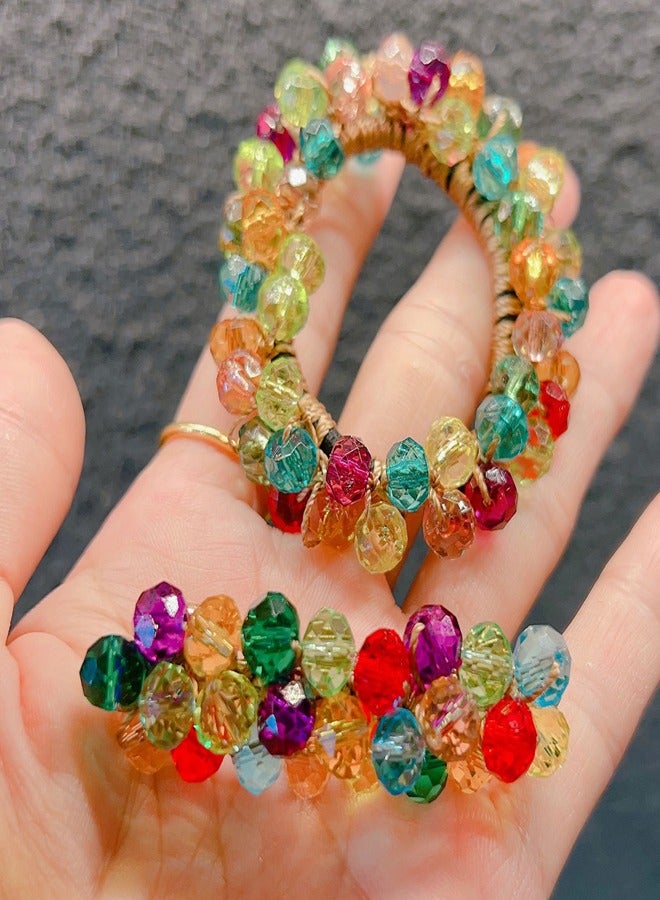 ZCM-HAPPY New Color Crystal Bracelet Hair Band Dual-Purpose Elastic Rubber Band Handmade Beaded Hair Accessories Headband - Image 5