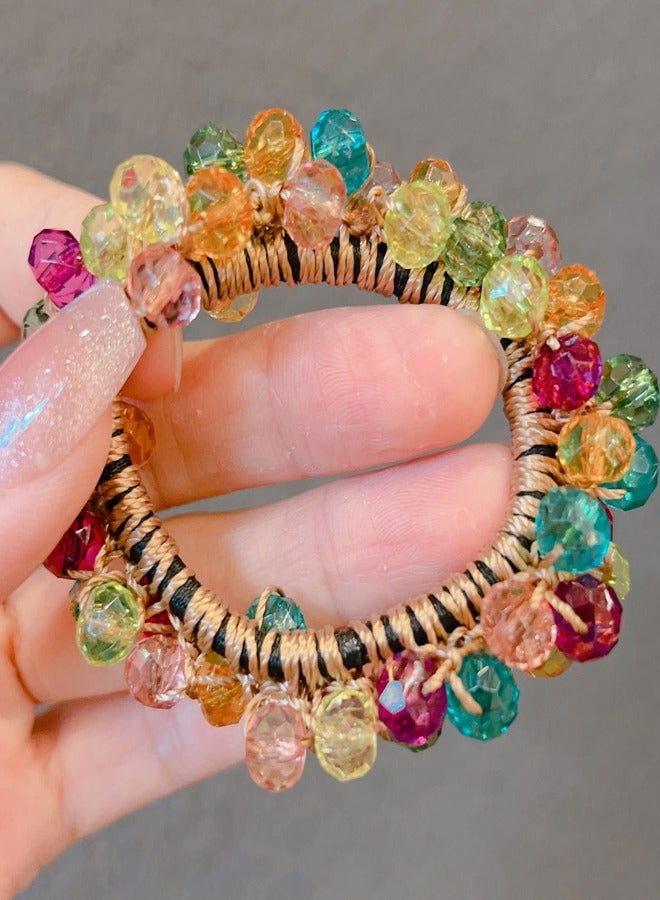 ZCM-HAPPY New Color Crystal Bracelet Hair Band Dual-Purpose Elastic Rubber Band Handmade Beaded Hair Accessories Headband - Image 3