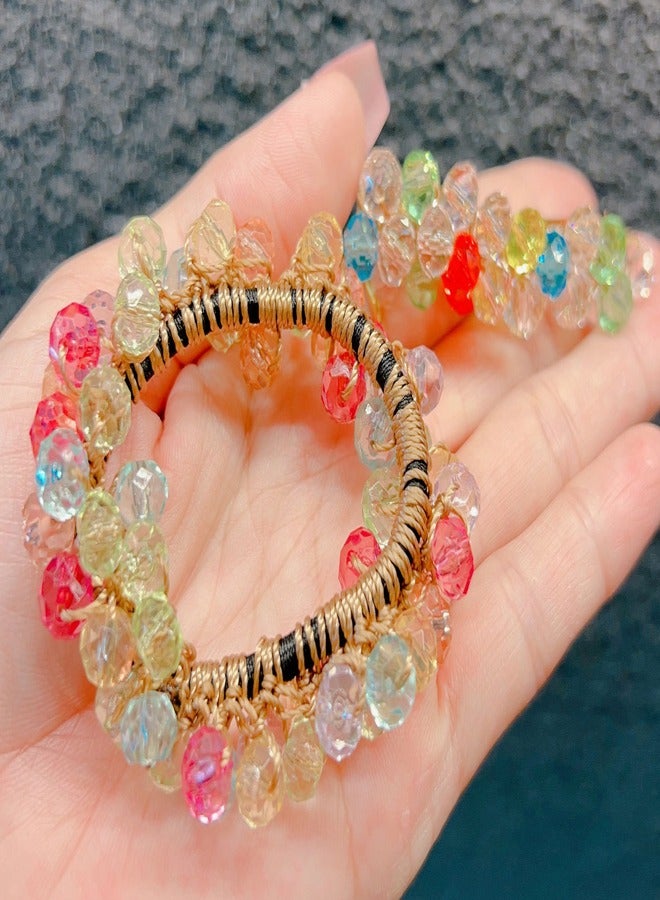 ZCM-HAPPY New Color Crystal Bracelet Hair Band Dual-Purpose Elastic Rubber Band Handmade Beaded Hair Accessories Headband - Image 4