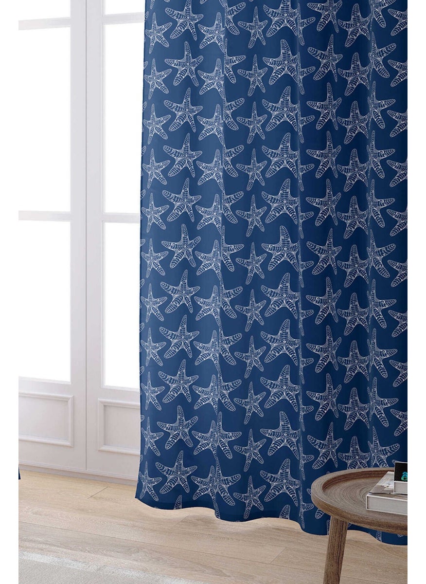 Cango Home - White Navy Blue Marine Patterned Digital Printed Curtain CGH268-PR - Image 1