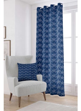 Cango Home White Navy Blue Marine Patterned Digital Printed Curtain CGH268-PR  - Image 1