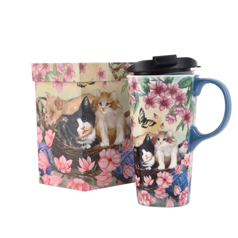 TZSSP Coffee Ceramic Mug Travel Mug Porcelain Latte Tea Cup With Lid 17ozNovelty Coffee Mugs for Office  Home Flower and Cat