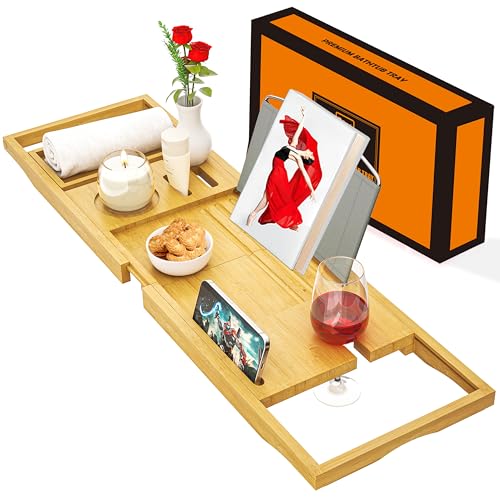 Banlilu Premium Natural Bamboo Expandable Bathtub Tray Caddy, Luxury Spa-Like Experience, Adjustable, Sturdy, Non-Slip, Foldable - Image 1