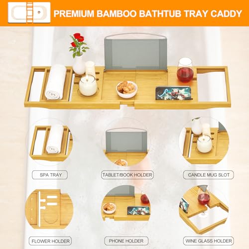 Banlilu Premium Natural Bamboo Expandable Bathtub Tray Caddy, Luxury Spa-Like Experience, Adjustable, Sturdy, Non-Slip, Foldable - Image 2