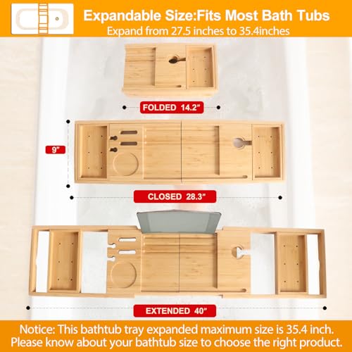 Banlilu Premium Natural Bamboo Expandable Bathtub Tray Caddy, Luxury Spa-Like Experience, Adjustable, Sturdy, Non-Slip, Foldable - Image 4
