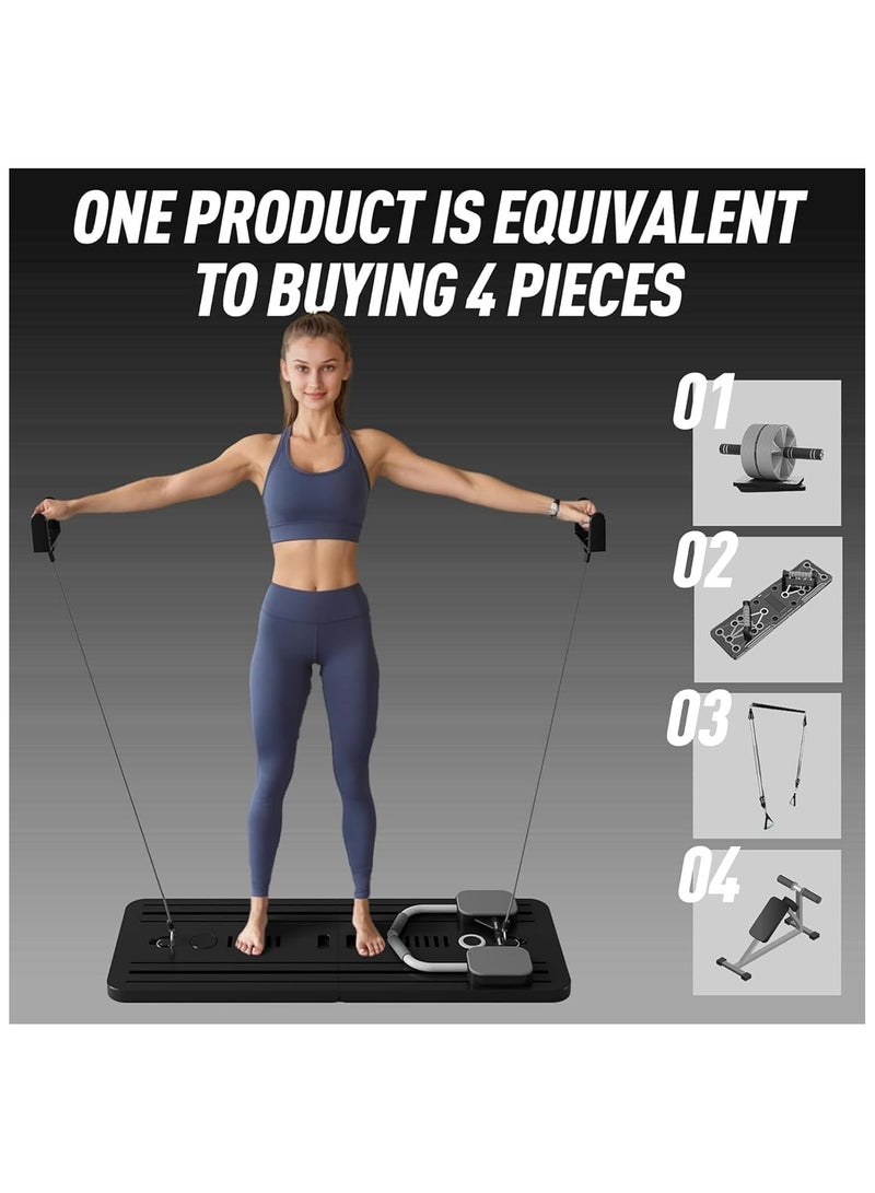 Pilates Board, Pilates Reformer Set, 5 in1 Pilates Reformer Machine with Timer, Multi-Purpose Foldable Pilates Reformer Board for Home, Pilates Sliding Board for Home Women Men（black） - Image 2