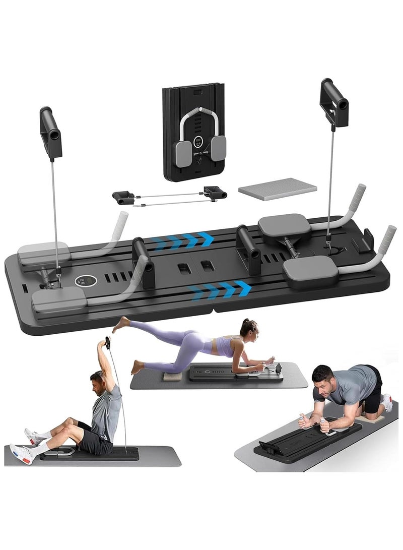Pilates Board, Pilates Reformer Set, 5 in1 Pilates Reformer Machine with Timer, Multi-Purpose Foldable Pilates Reformer Board for Home, Pilates Sliding Board for Home Women Men（black） - Image 1