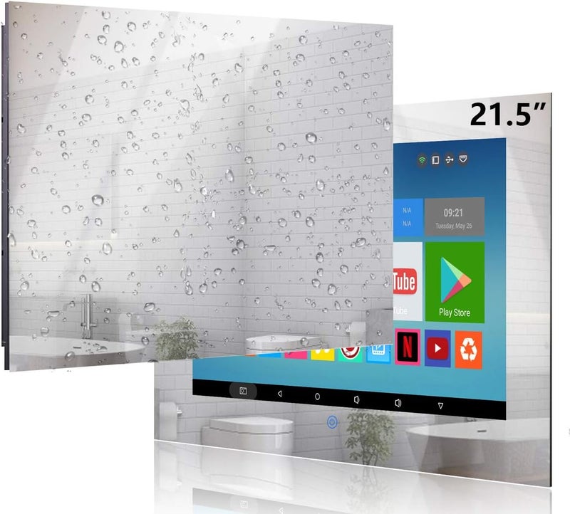 مرآة سحرية للحمام تلفزيون ذكي 21.5 بوصة من Haocrown مقاوم للماء بشاشة LED بدقة 1080P مع نظام Android 11.0 مدمج ومكبرات صوت مقاومة للماء وقابل للتعليق على الحائط مناسب للحمامات والفنادق والساونا - Image 1