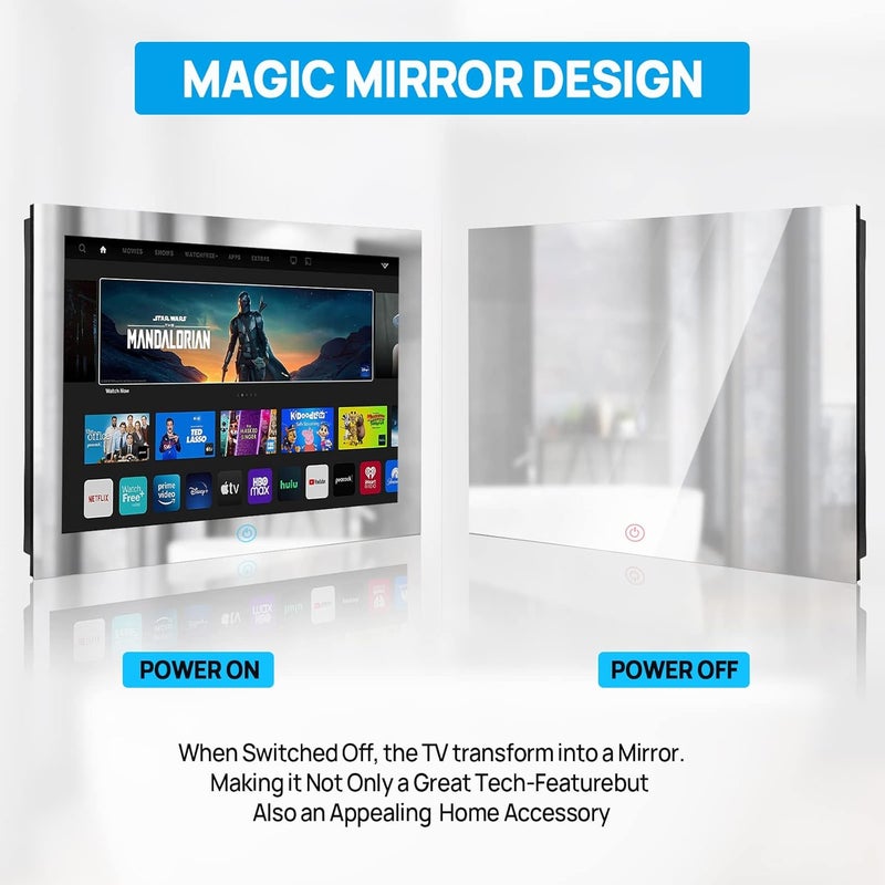 مرآة سحرية للحمام تلفزيون ذكي 21.5 بوصة من Haocrown مقاوم للماء بشاشة LED بدقة 1080P مع نظام Android 11.0 مدمج ومكبرات صوت مقاومة للماء وقابل للتعليق على الحائط مناسب للحمامات والفنادق والساونا - Image 3