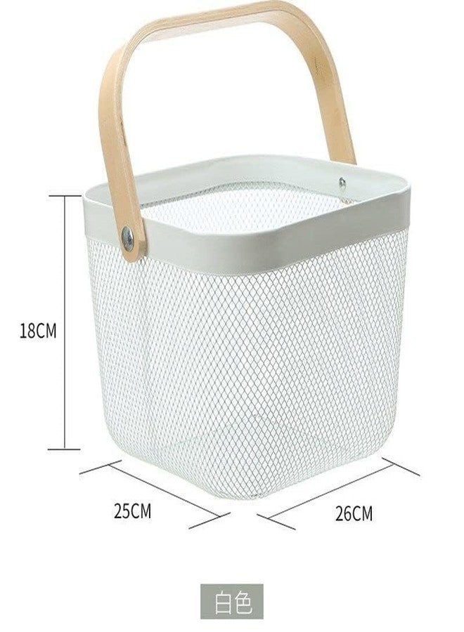 Peelorange Metal Wire Basket With Handle | Basket For Fruits, Kitchen, | Books Stationery Storage Basket | Mesh Open Storage Bin | Storage Organizer ||Pack Of 2|| - Image 5