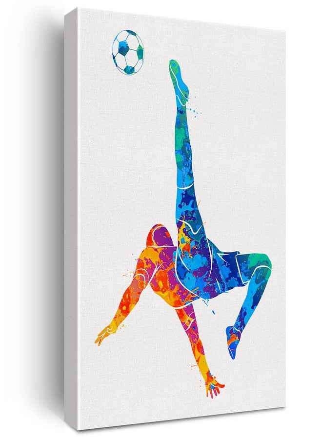 Nvhai Soccer Player Man Watercolor Wall Soccer Boy Canvas Painting Prints for Home Office Wall Decor Framed Sports Artwork Gifts(12x15) - Image 1