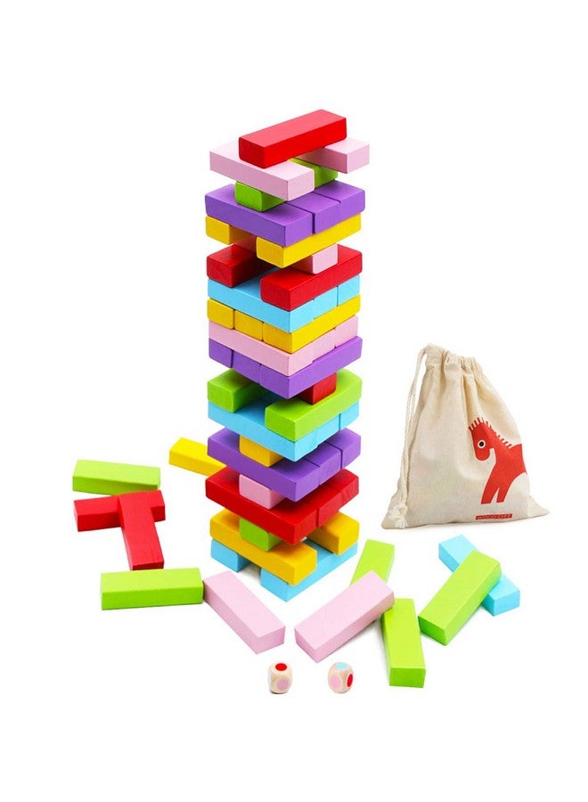 GENTLE MONSTER Gentle Monster Wooden Colorful Stacking Board Games Builing Blocks for Kids Boys Girls, 54 Pcs Wood Balancing Blocks Montessori Toy Gift for Kids, Classic Game for Party with Storage Bag  - Image 1