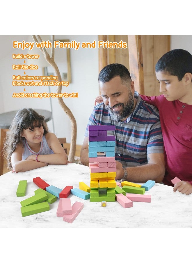 GENTLE MONSTER Gentle Monster Wooden Colorful Stacking Board Games Builing Blocks for Kids Boys Girls, 54 Pcs Wood Balancing Blocks Montessori Toy Gift for Kids, Classic Game for Party with Storage Bag  - Image 2