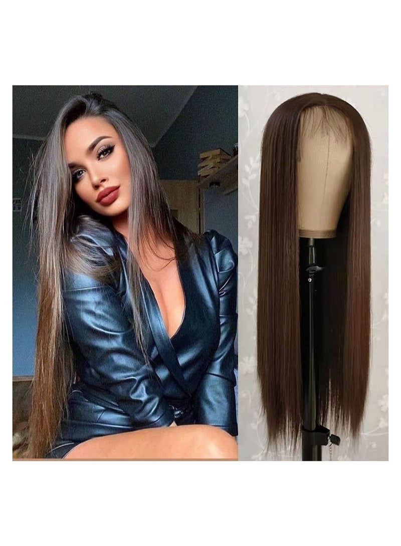 Estelle Chestnut 6 Brown Long Straight Lace Front Wigs Hair Glueless Natural Heat Resistant Synthetic Hair for Women 100% Stylish Wigs - Image 1