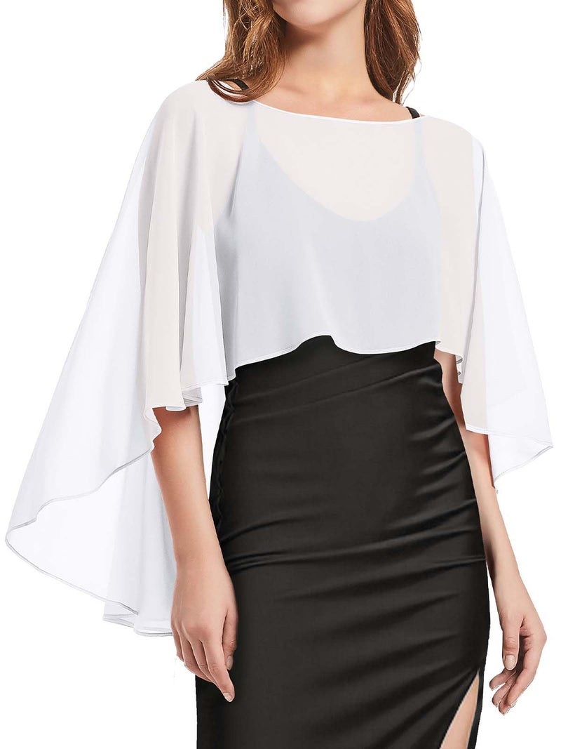 CHICGAL Womens Capelets Shawls and Wraps for Evening Dress Chiffon Capes Wedding Cover Up, White - Image 1