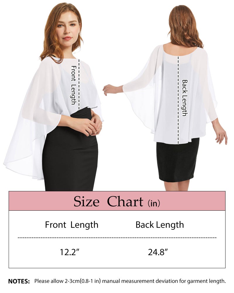 CHICGAL Womens Capelets Shawls and Wraps for Evening Dress Chiffon Capes Wedding Cover Up, White - Image 5