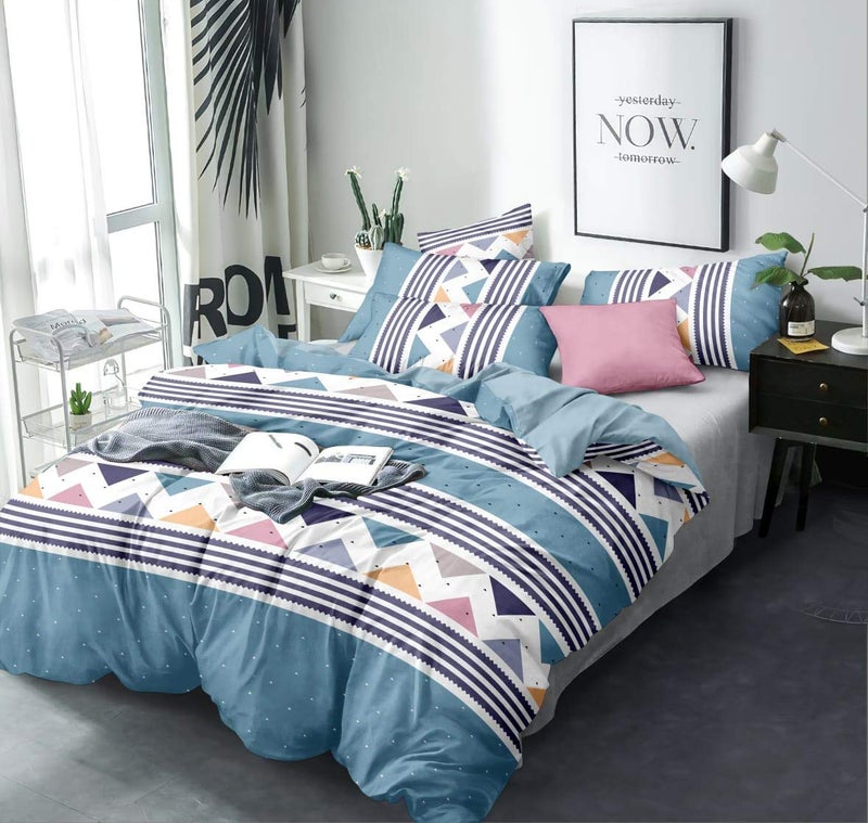PRISCILLA 400 TC Super Soft Premium Glace Cotton King Size Comforter Set with 1 Matching Flat Bedsheet and 2 Pillow Covers Set of 4 Pieces AC Comforter Set Pattern 2 multicolor - Image 1