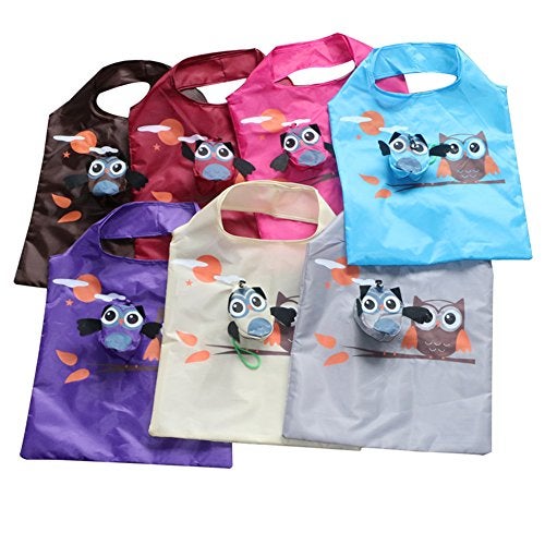 Moolecole 7pcs Cute Owl Portable Shopping Bag Foldable Grocery Folding Bags (Random Color) - Image 3
