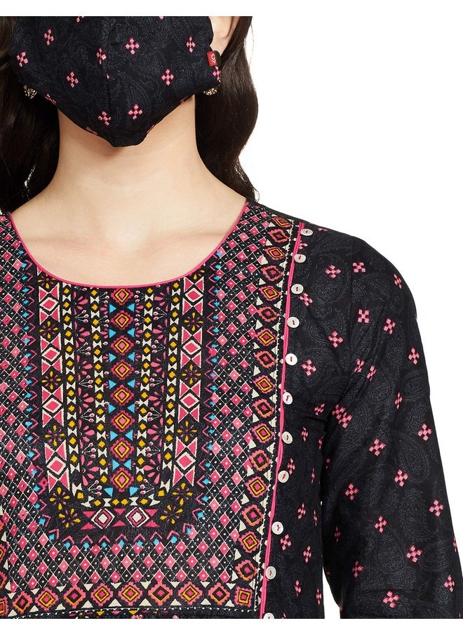 Biba - BIBA Cotton Women Printed Mix and Match Regular, Kurta Chi16900_Black_34 - Image 1