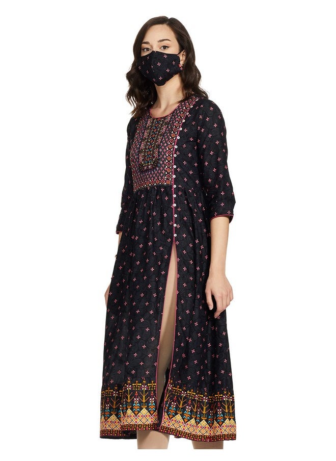 Biba - BIBA Cotton Women Printed Mix and Match Regular, Kurta Chi16900_Black_34 - Image 1