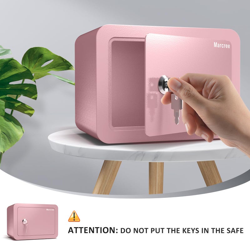 Marcree 0.23 Cubic Small Safe Box for Home, Mini Safes for Kids, Pink Safe with Key, Security Cabinet Safes with Cutting-edge Bending, Lock Box with Keys for Money Cash, 6.69x 9.06x 6.69 Inches, Pink - Image 4