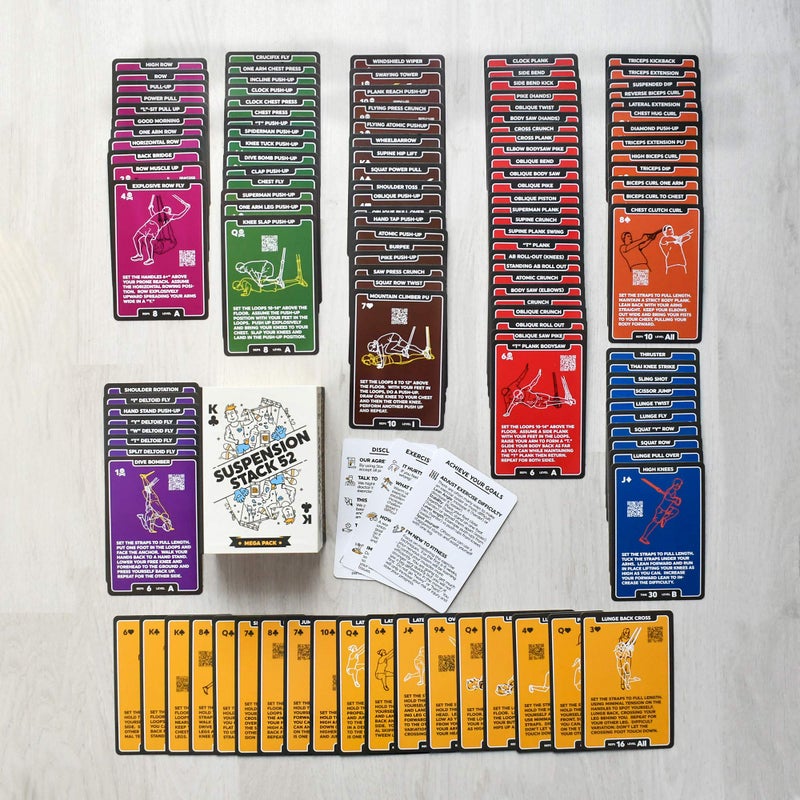 Stack 52 Suspension Exercise Cards Compatible with All Suspension Trainers. Suspended Bodyweight Resistance Workout Game. Video Instructions Included. Fun Home Fitness Program.(Mega Pack) - Image 4