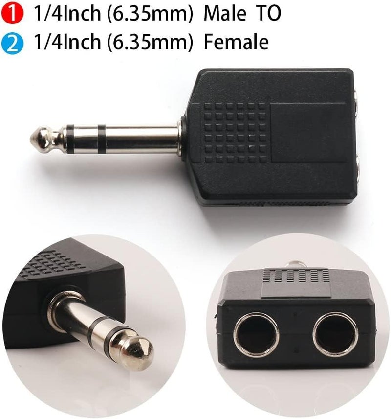 MX 6.35mm (1/4 Inch) Male TRS (Stereo) to 2 Ports of 3.5mm Dual Female Audio Splitter Socket Coupler 6.5mm One Port to Two Stereo Interconnect Audio Adapter - Image 3