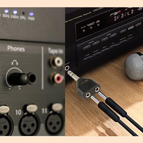 MX 6.35mm (1/4 Inch) Male TRS (Stereo) to 2 Ports of 3.5mm Dual Female Audio Splitter Socket Coupler 6.5mm One Port to Two Stereo Interconnect Audio Adapter - Image 5
