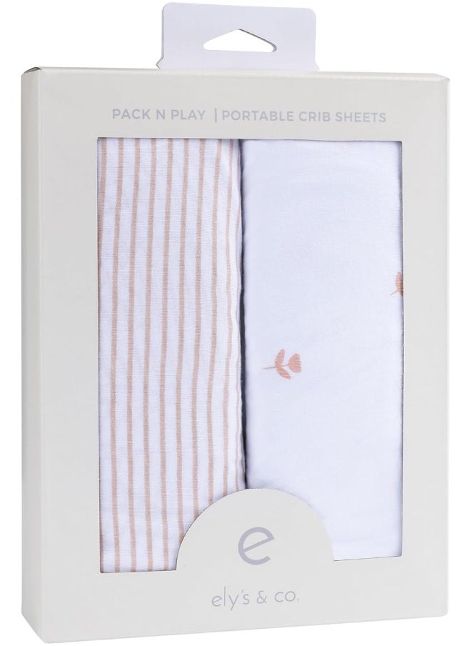 Ely's & Co. Ely's & Co. Pack N Play Sheet Set, 100% Jersey Cotton Playard 2-Pack — Pink Tulips & Stripes  - Image 4