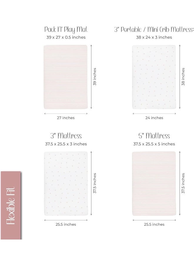 Ely's & Co. Ely's & Co. Pack N Play Sheet Set, 100% Jersey Cotton Playard 2-Pack — Pink Tulips & Stripes  - Image 2