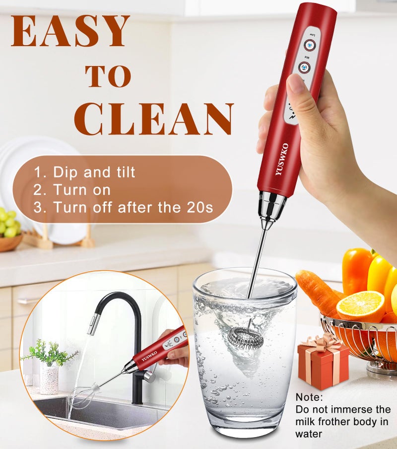 YUSWKO Milk Frother Handheld for Coffee with Stand, Rechargeable Drink Mixer with 3 Heads 3 Speeds Electric Coffee Frother Whisk, Gift for Many Occasions and Festival - Image 3