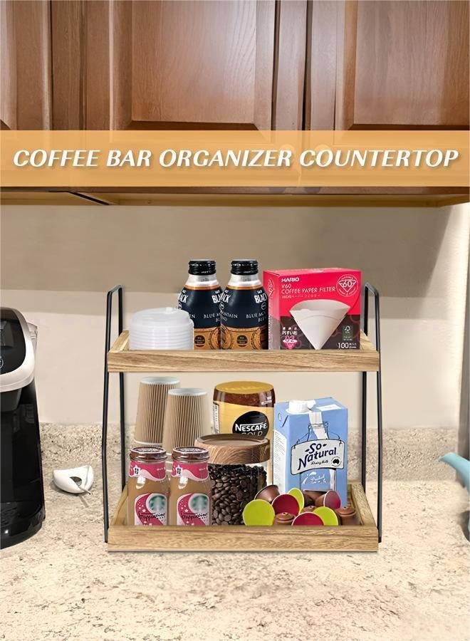 DOUGEI Countertop Coffee Station Organizer, 2 Tier Wooden Shelf for Coffee Bar Accessories, Condiment Storage Caddy for Kitchen, Home, Office，bathroom - Image 2