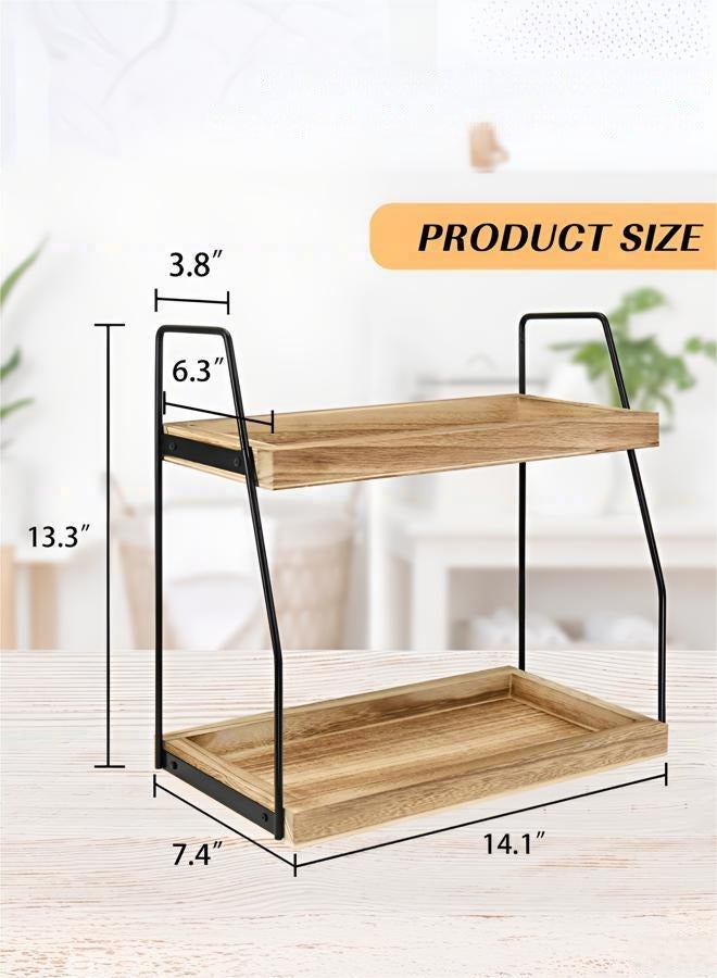 DOUGEI Countertop Coffee Station Organizer, 2 Tier Wooden Shelf for Coffee Bar Accessories, Condiment Storage Caddy for Kitchen, Home, Office，bathroom - Image 3