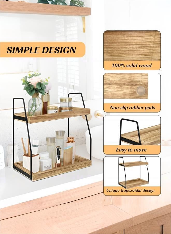 DOUGEI Countertop Coffee Station Organizer, 2 Tier Wooden Shelf for Coffee Bar Accessories, Condiment Storage Caddy for Kitchen, Home, Office，bathroom - Image 4