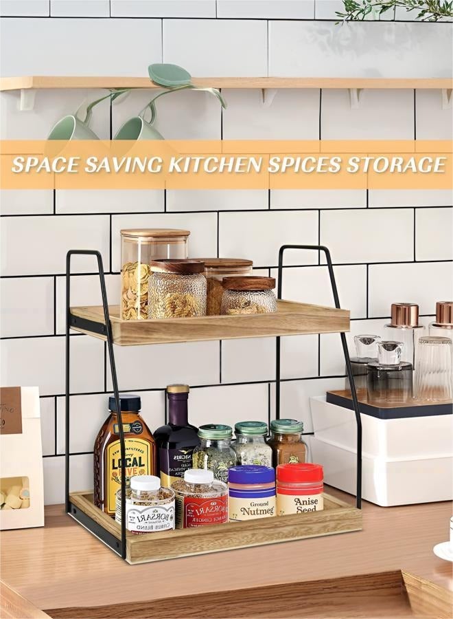 DOUGEI Countertop Coffee Station Organizer, 2 Tier Wooden Shelf for Coffee Bar Accessories, Condiment Storage Caddy for Kitchen, Home, Office，bathroom - Image 5