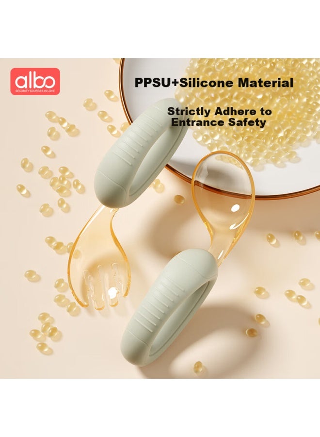 Albo Children's Spoon, Baby Feeding Utensil, Ppsu Bent Spoon, Infant Silicone Short Handle Training Spoon For Complementary Food
