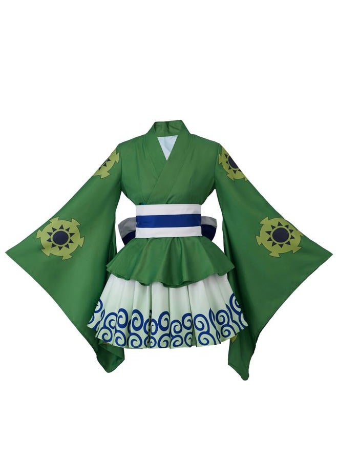 iSHOWcos Anime Roronoa Cosplay Costume Roronoa Kimono Dress Female Girls Lolita Outfits Halloween Suit with Belt (Green, XXL) - Image 1
