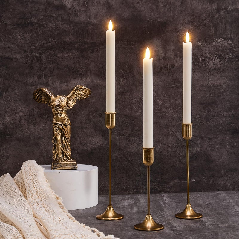 Batoslee Candlestick Holders, Gold Metal Taper Candle Holders Set of 3, Handmade Heavy Base Brass Vintage Modern Decorative Table Centerpiece for Candlelight Dinner, Fireplace Mantel Wedding Housewarming DÃ©cor - Image 3