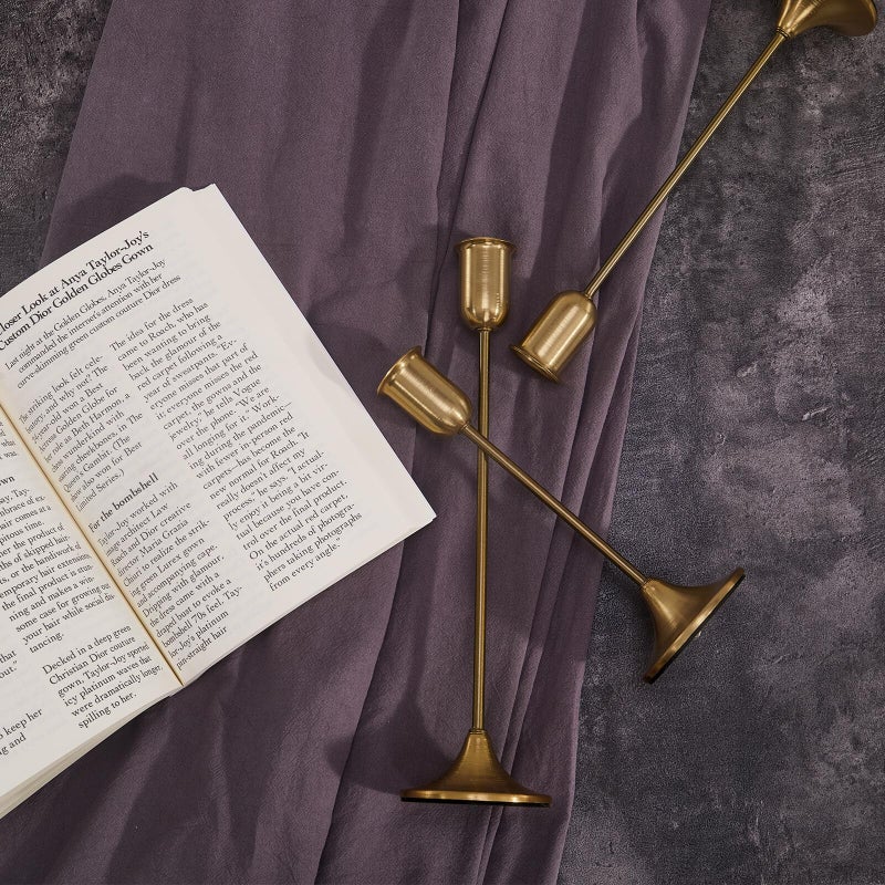 Batoslee Candlestick Holders, Gold Metal Taper Candle Holders Set of 3, Handmade Heavy Base Brass Vintage Modern Decorative Table Centerpiece for Candlelight Dinner, Fireplace Mantel Wedding Housewarming DÃ©cor - Image 2