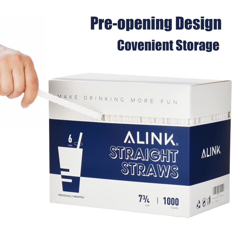 ALINK 1000 Counts Clear Plastic Disposable Drinking Straws  Individually Wrapped Straight Party Straws - 7.75"" x 0.23"" - Image 3