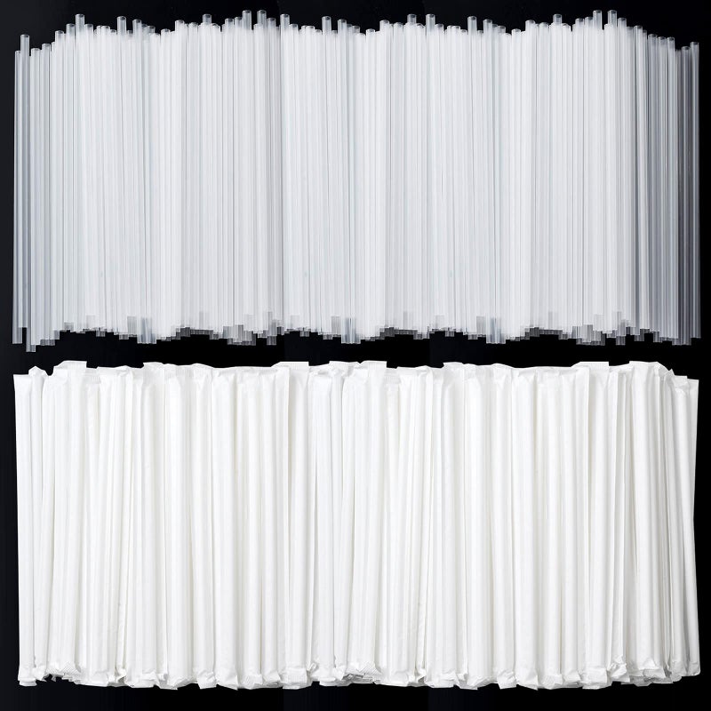 ALINK 1000 Counts Clear Plastic Disposable Drinking Straws  Individually Wrapped Straight Party Straws - 7.75"" x 0.23"" - Image 1