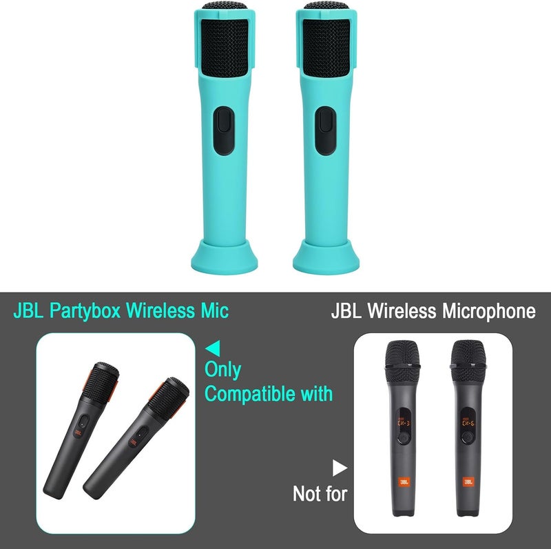 TXesign Silicone Case for JBL PartyBox Wireless Microphone Rechargeable Battery-2 Pack, Anti-Rolling Protective Case with Base Rod Mic Sleeves Microphone Stand for Disco Stage Party TV Show (Green) - Image 2