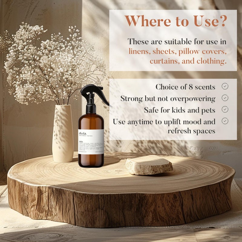 Dusa Santal Room Spray - 16.9 fl oz - Ultimate Home Fragrance, Bed Room Essentials & Soothing Fabric - Natural Air Freshener & Linen Mist for Home - Eco-Friendly Odor Eliminator w/Aromatherapy - Image 3